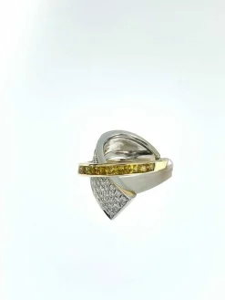 ALFIERI & ST JOHN - Bague en or, saphirs jaunes et diamants certificat IGI