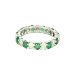 Alliance américaine or blanc diamants émeraudes