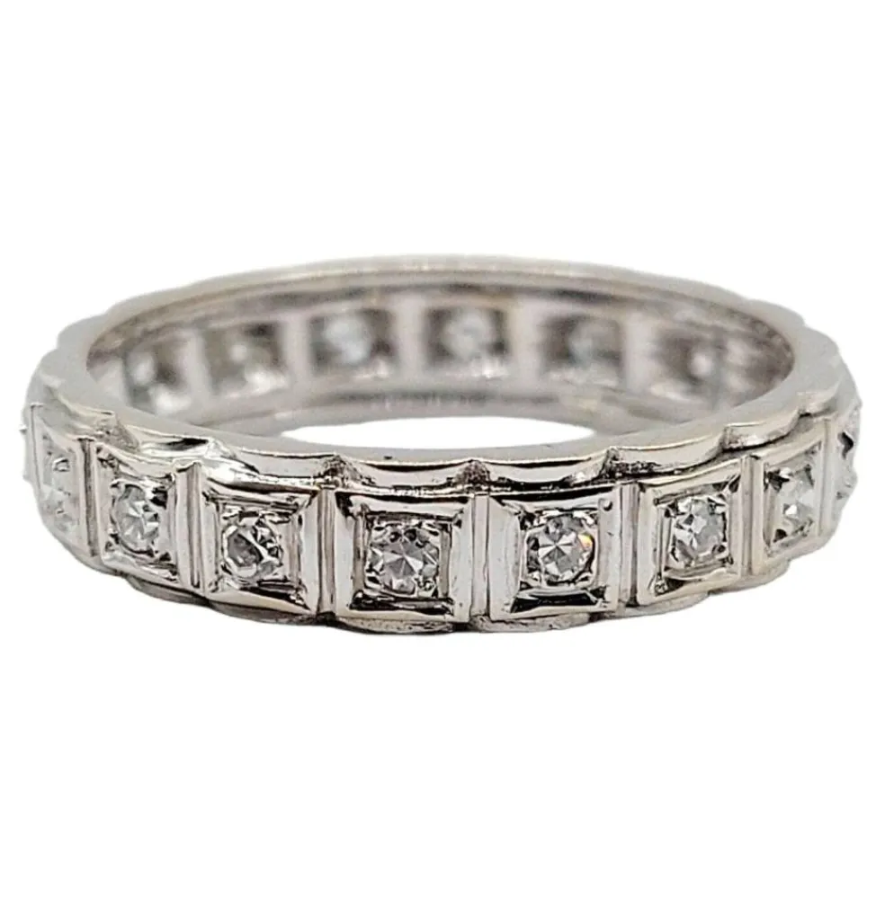 Alliance américaine or blanc 18k ornée de 0,38 carats de diamants taillés en brillants