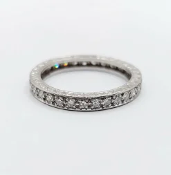Alliance américaine or blanc 18k et 0,93 carats diamant et monture ciselée
