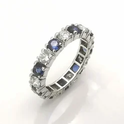 Alliance américaine Or blanc Diamants et Saphirs