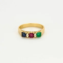 Alliance cocktail or jaune saphir rubis émeraude diamants