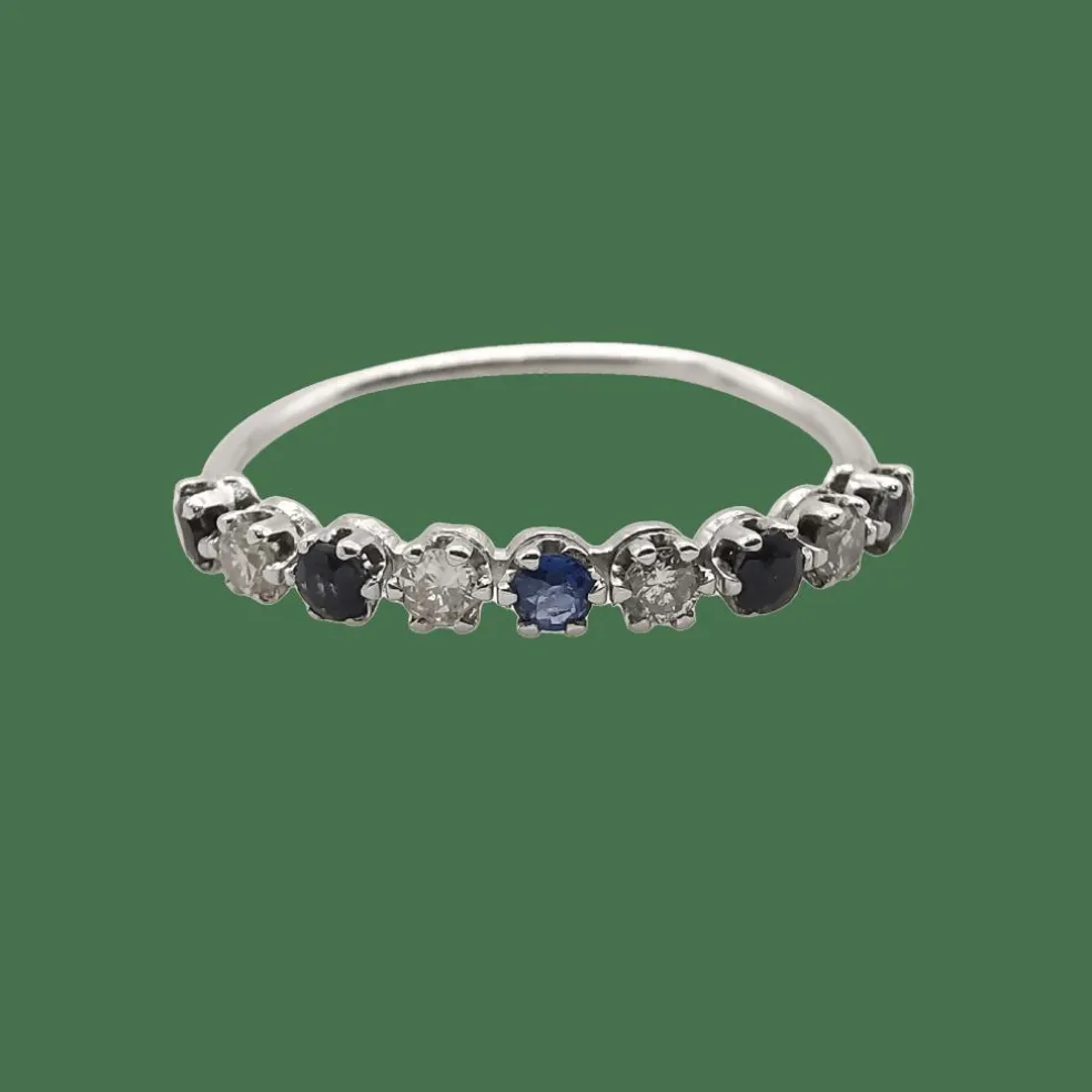 Alliance or blanc diamants et saphirs