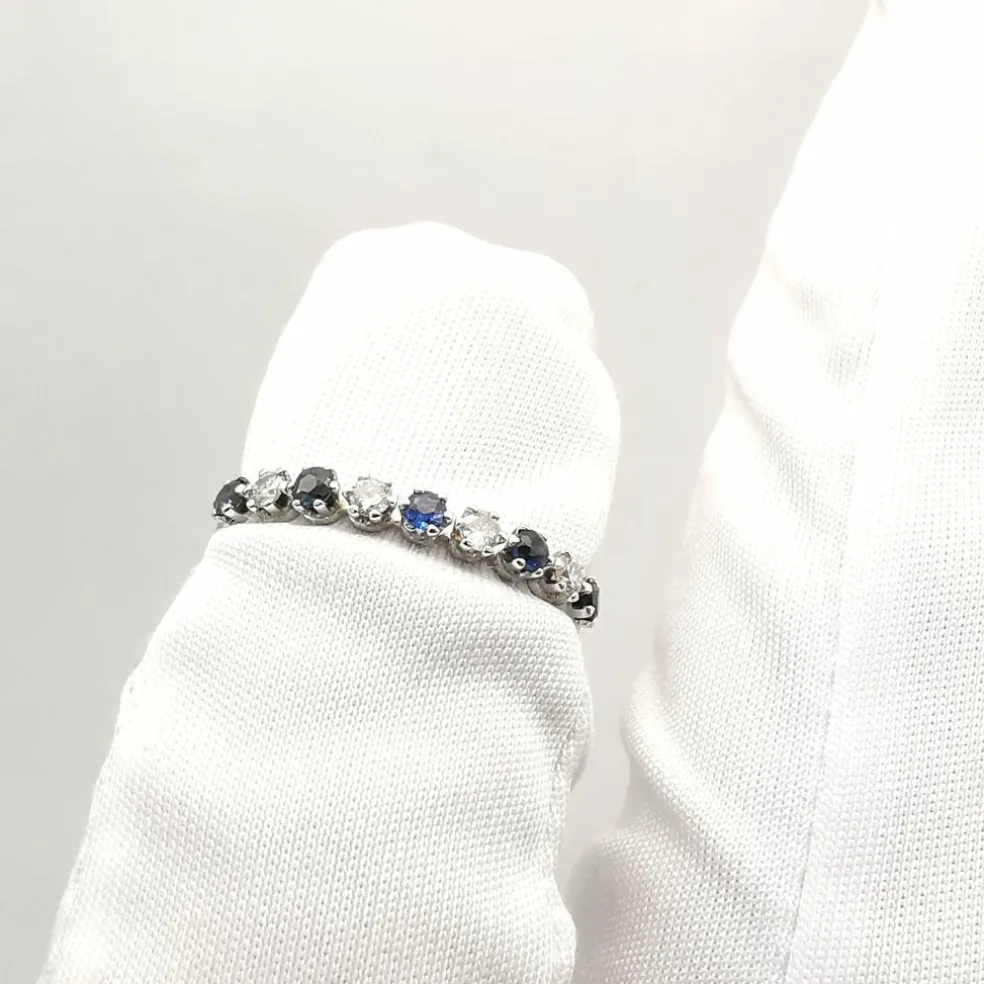 Alliance or blanc diamants et saphirs