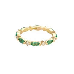 Alliance or jaune, émeraude et diamants
