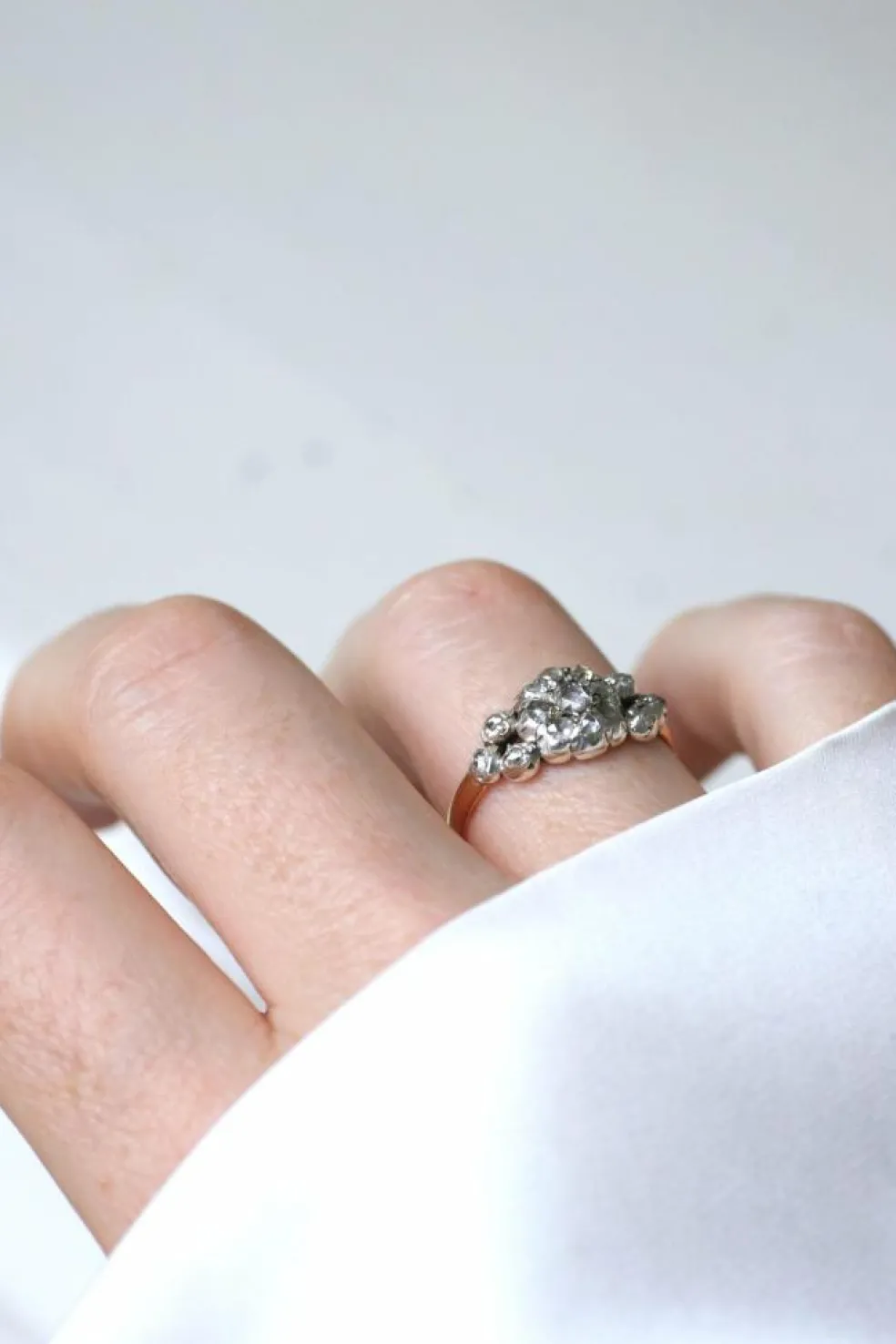 Ancienne bague jarretière Marguerite diamants