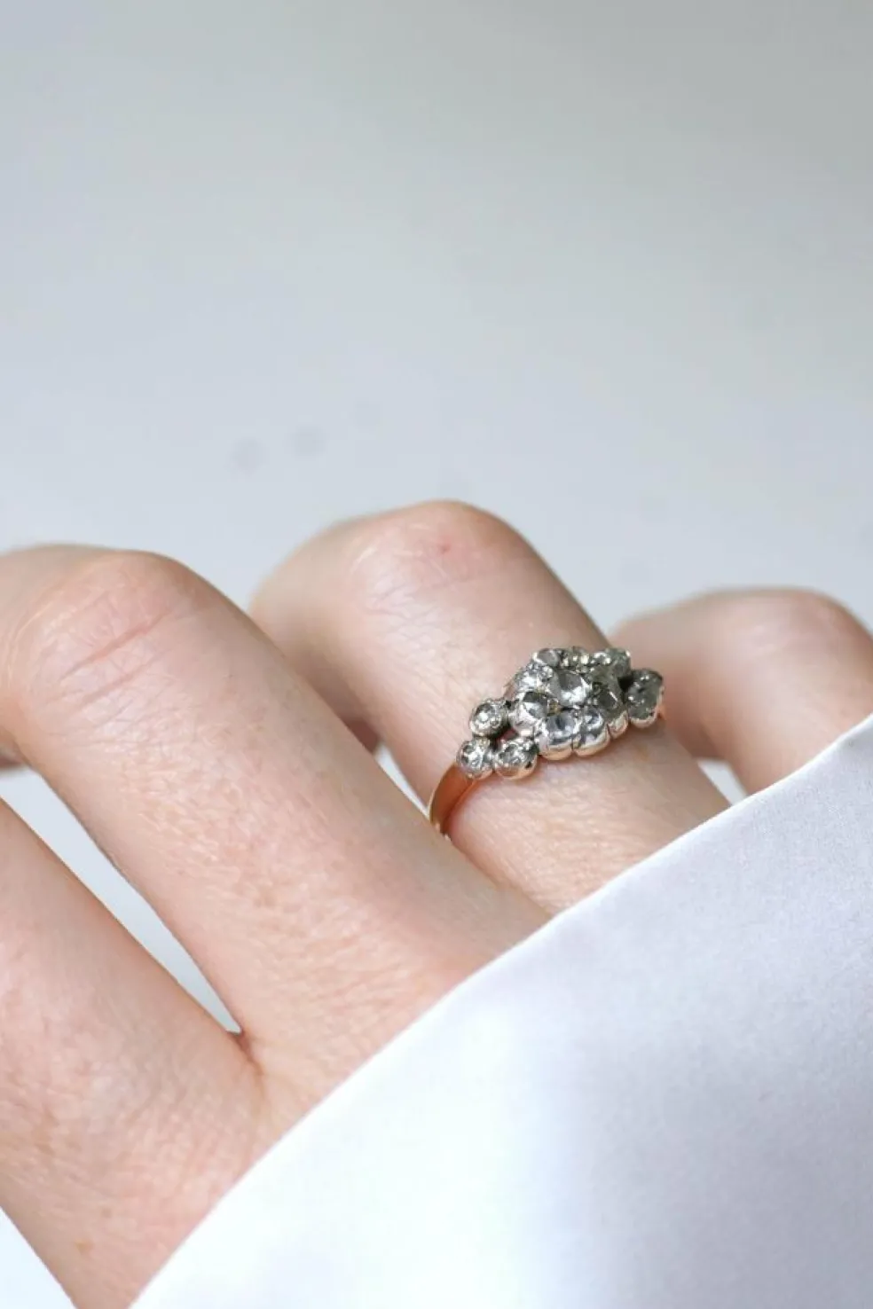 Ancienne bague jarretière Marguerite diamants