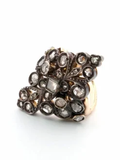 Anneau en or jaune et argent avec diamants de coupe rose couronne