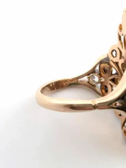 Anneau en or jaune et argent avec diamants de coupe rose couronne