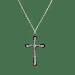 Art déco - Pendentif croix or blanc et diamants