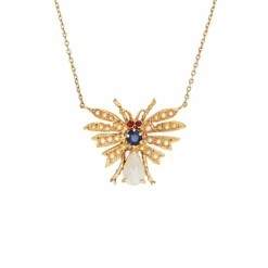 Art Déco Collier Insecte Opale, Saphir, Graine Perle, Rubis