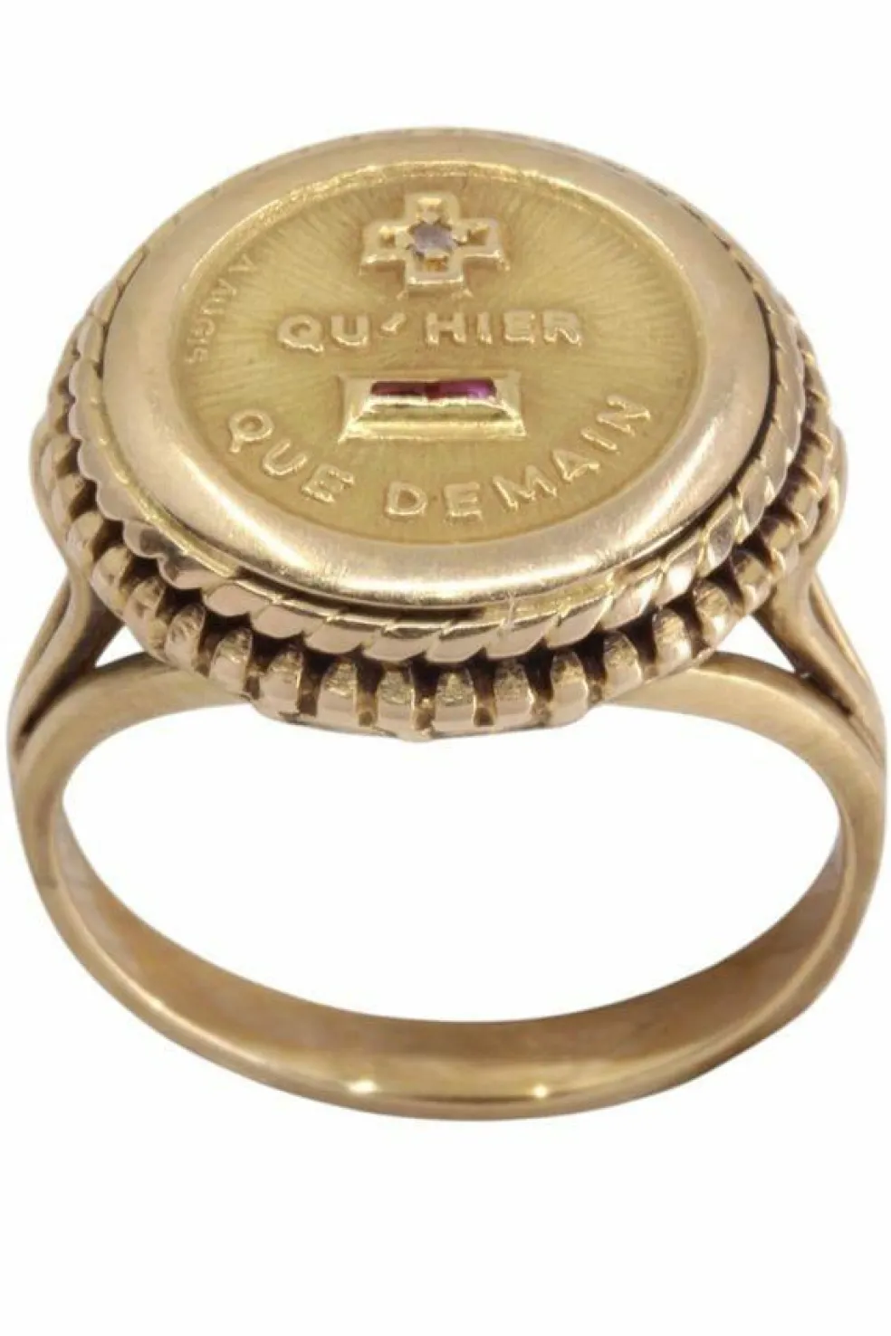 AUGIS - Bague médaille d'amour rubis et diamants