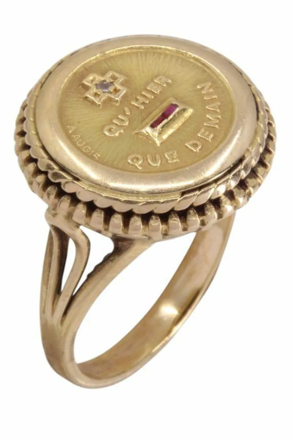 AUGIS - Bague médaille d'amour rubis et diamants