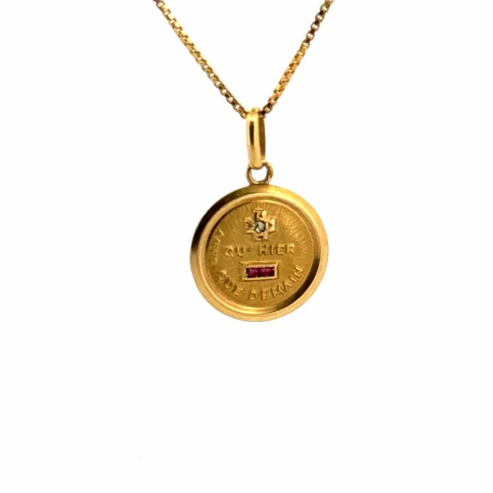AUGIS - Médaille Amour Ancienne Or Jaune Rubis & Diamant