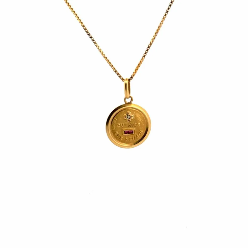 AUGIS - Médaille Amour Ancienne Or Jaune Rubis & Diamant