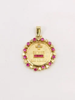 AUGIS - Médaille Amour entourage coeur rubis Plus qu’hier moins que demain or jaune diamant rubis