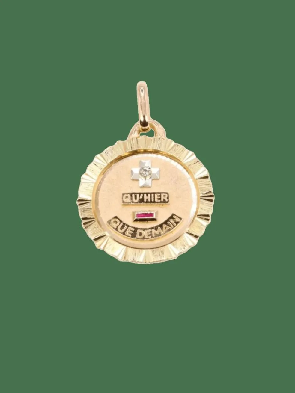AUGIS - Médaille amour ronde striée or jaune diamant rubis