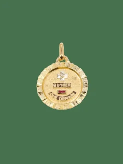 AUGIS - Médaille amour ronde striée or jaune diamant rubis