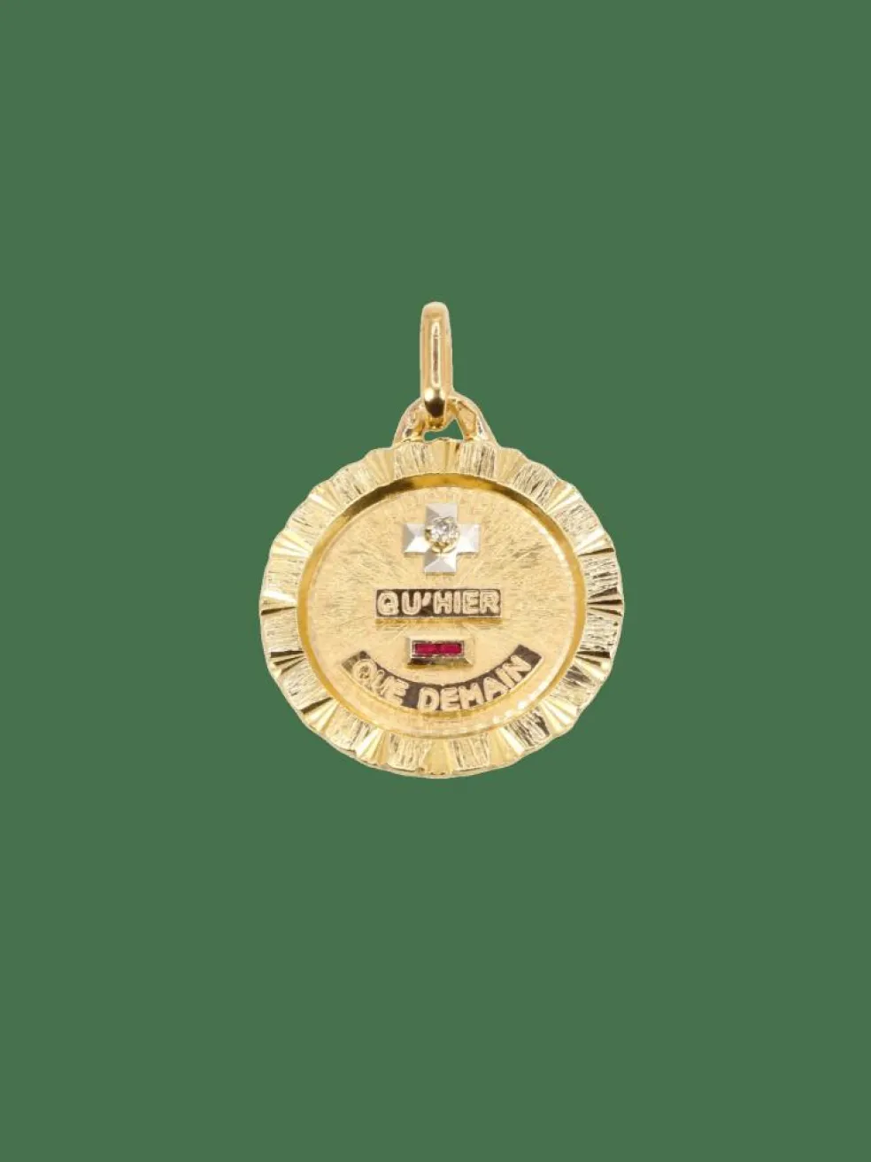 AUGIS - Médaille amour ronde striée or jaune diamant rubis