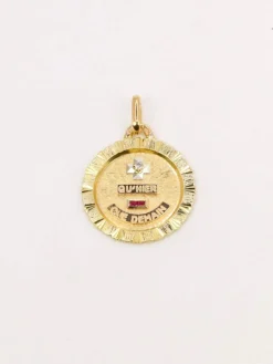 AUGIS - Médaille amour ronde striée or jaune diamant rubis