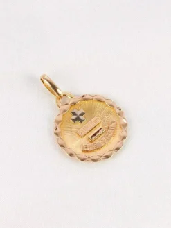 AUGIS - Médaille amour ronde Plus qu'hier moins que demain or jaune rubis motif ovale