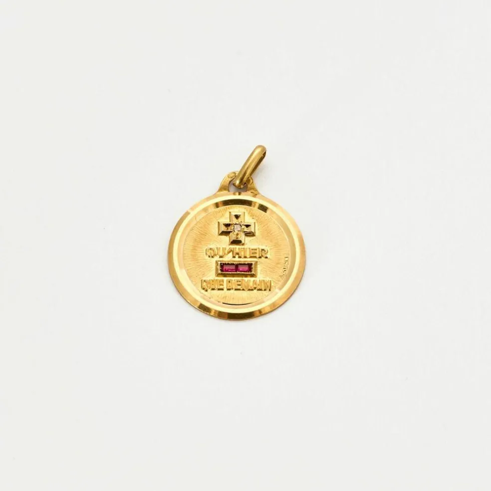 AUGIS - Médaille d'amour or jaune diamant et rubis