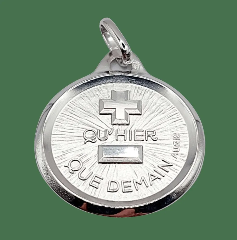 AUGIS - Pendentif médaille d'amour or blanc "+ qu'hier - que demain" L'Originale