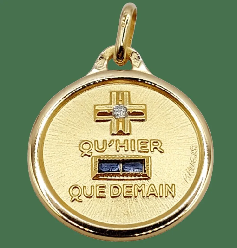 AUGIS - Pendentif médaille d'amour or "+ qu'hier - que demain" - L'Essentielle bleue