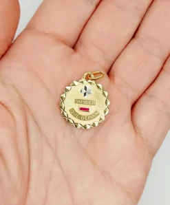 AUGIS - Pendentif médaille d'amour or rose rubis : "+ QU'HIER - QUE DEMAIN"