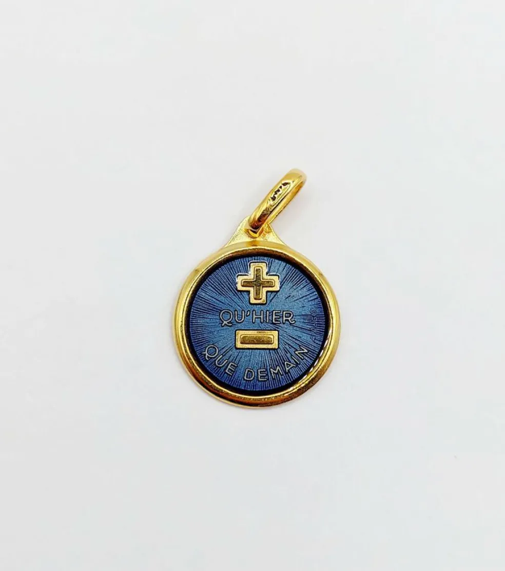 AUGIS - Pendentif médaille d'amour or jaune - L'Élégante Bleue Foncée