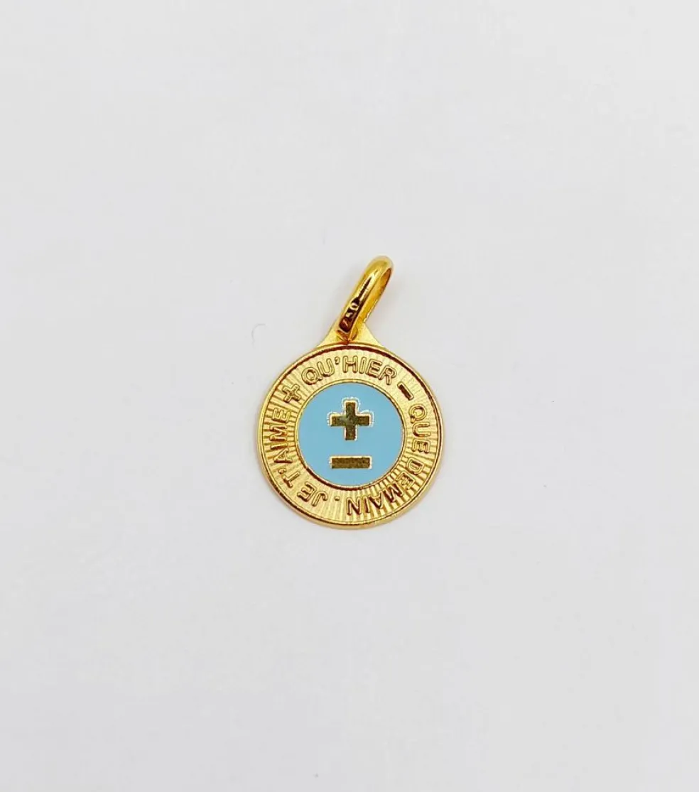 AUGIS - Pendentif médaille d'amour or jaune - L'Élégante Bleue ciel