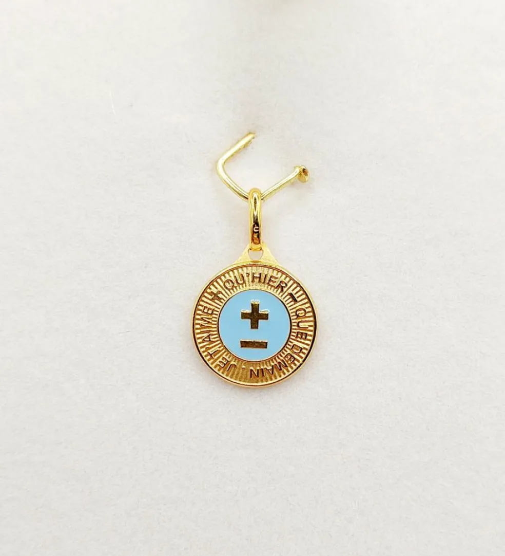 AUGIS - Pendentif médaille d'amour or jaune - L'Élégante Bleue ciel
