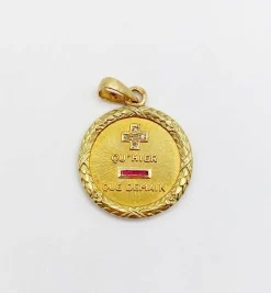 AUGIS - Pendentif médaille d'amour or jaune, diamant, rubis : + qu'hier - que demain couronne de laurier (circa 1950)
