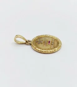 AUGIS - Pendentif médaille d'amour 15mm or, diamant et rubis, couronne de laurier (circa 1960)