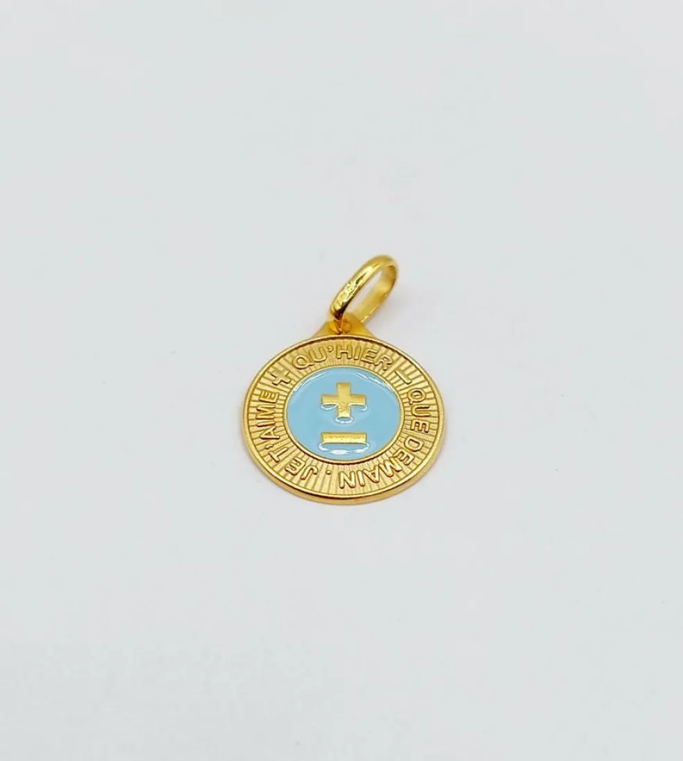 AUGIS - Pendentif médaille d'amour or jaune - L'Élégante Bleue ciel