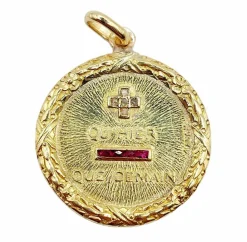 AUGIS - RARE Pendentif médaille d'amour or jaune, diamant et rubis + qu'hier - que demain (circa 1930)