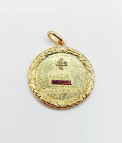 AUGIS - RARE Pendentif médaille d'amour or jaune, diamant et rubis + qu'hier - que demain (circa 1930)