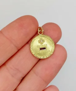 AUGIS - RARE Pendentif médaille d'amour or jaune, diamant et rubis, couronne de laurier (circa 1960)