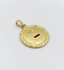 AUGIS - RARE Pendentif médaille d'amour or jaune, diamant et rubis, couronne de laurier (circa 1960)