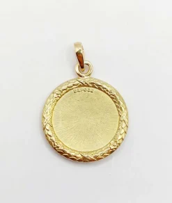 AUGIS - RARE Pendentif médaille d'amour or jaune, diamant et rubis, couronne de laurier (circa 1960)