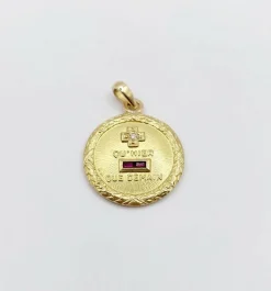 AUGIS - RARE Pendentif médaille d'amour or jaune, diamant et rubis, couronne de laurier (circa 1960)