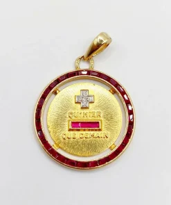 AUGIS - RARE Pendentif médaille d'amour Or Jaune Diamants et rubis calibrés