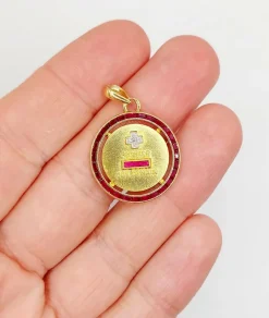 AUGIS - RARE Pendentif médaille d'amour Or Jaune Diamants et rubis calibrés