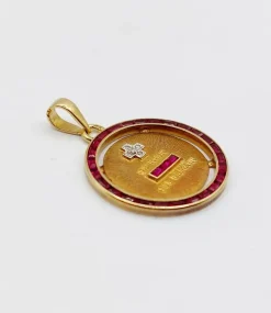 AUGIS - ULTRA RARE Médaille d'amour 23mm or jaune, diamant et rubis calibrés