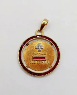 AUGIS - ULTRA RARE Médaille d'amour 23mm or jaune, diamant et rubis calibrés