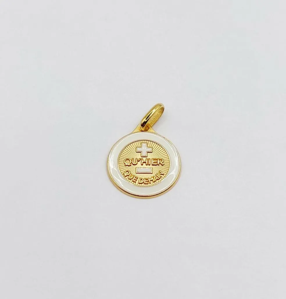 AUGIS Pendentif médaille d'amour or "+ qu'hier - que demain" - La Charmante Ivoire