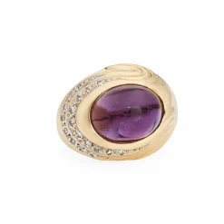 Bague améthyste cabochon diamants