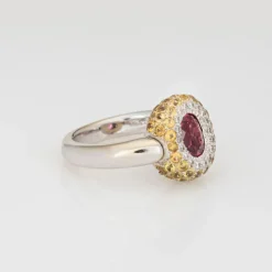 Bague à bascule en or blanc avec tourmaline rose et saphir jaune