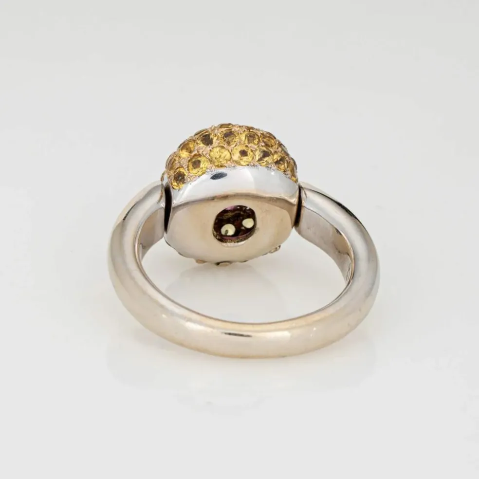 Bague à bascule en or blanc avec tourmaline rose et saphir jaune