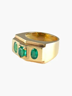 Bague 3 émeraudes serti clos or jaune